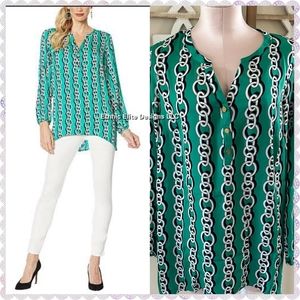 New Iman Global Chic Luxury Resort Printed Jade Woven Tunic Top - Green …